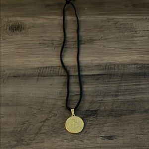Gold Pendant Necklace with Black Cord